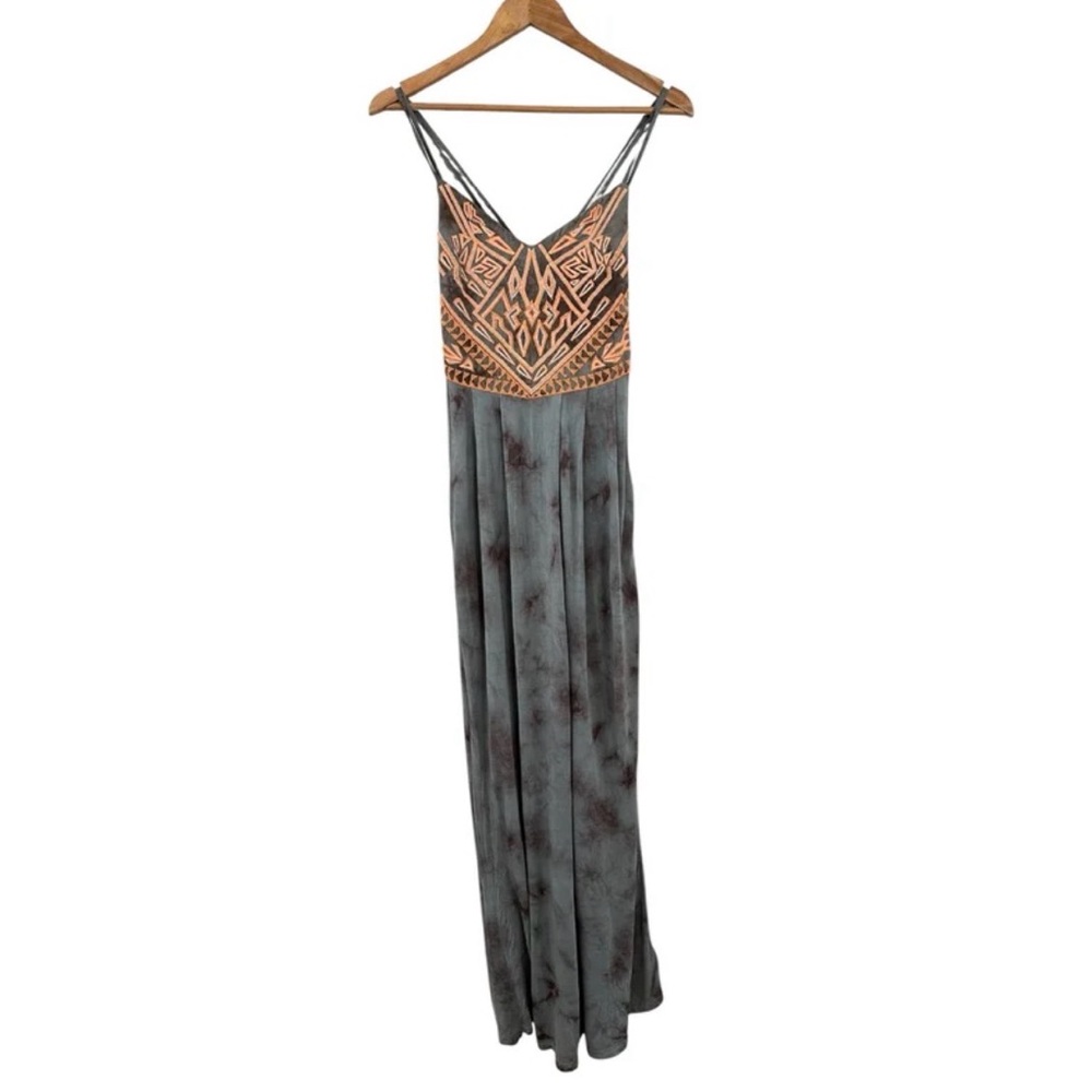 Urban Outfitters Ecote Tie Dye Maxi Dress Embroidered Top Spaghetti Straps - Picture 2 of 11